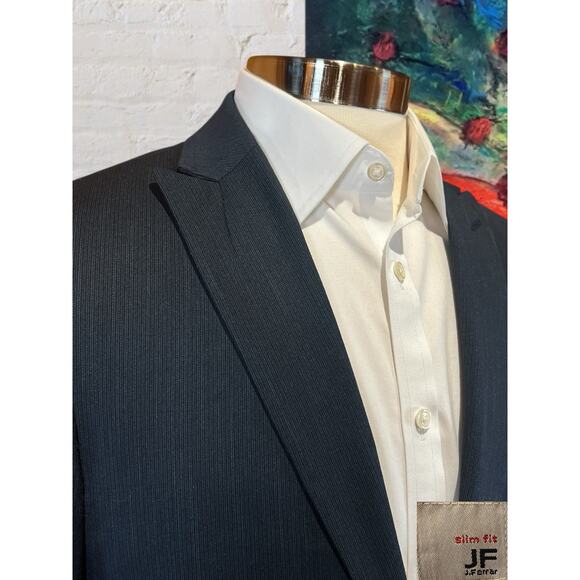 JF Ferrar Mens 38R Slim Fit Navy Blue Micro-Stripe Casual Blazer Sport Jacket - Picture 5 of 14